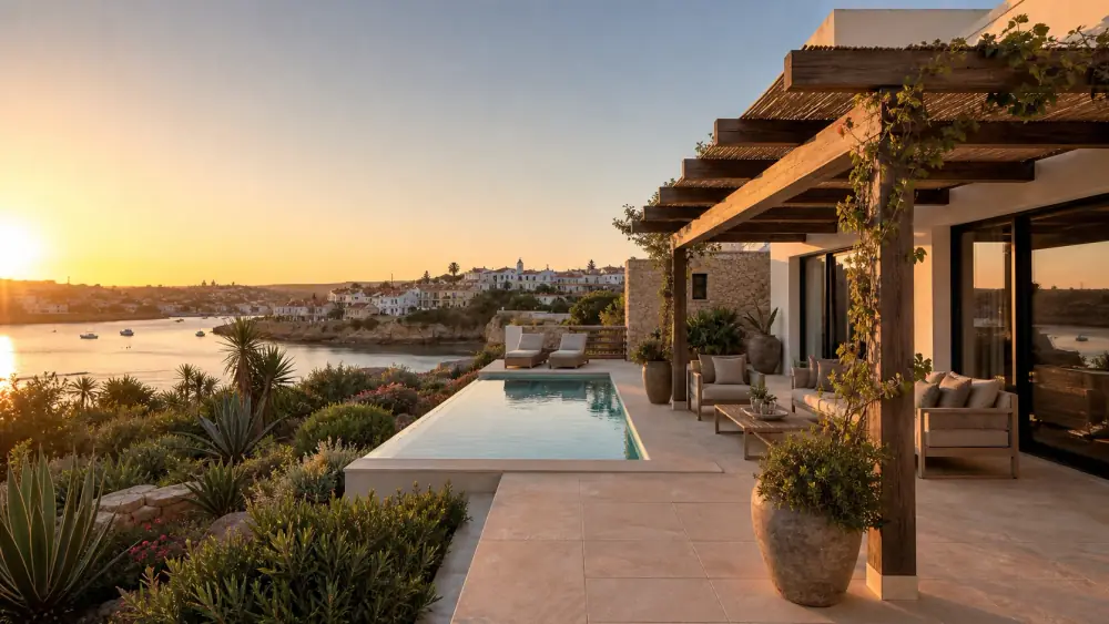 Villa renovada em Ferragudo com terraço vista rio e piscina